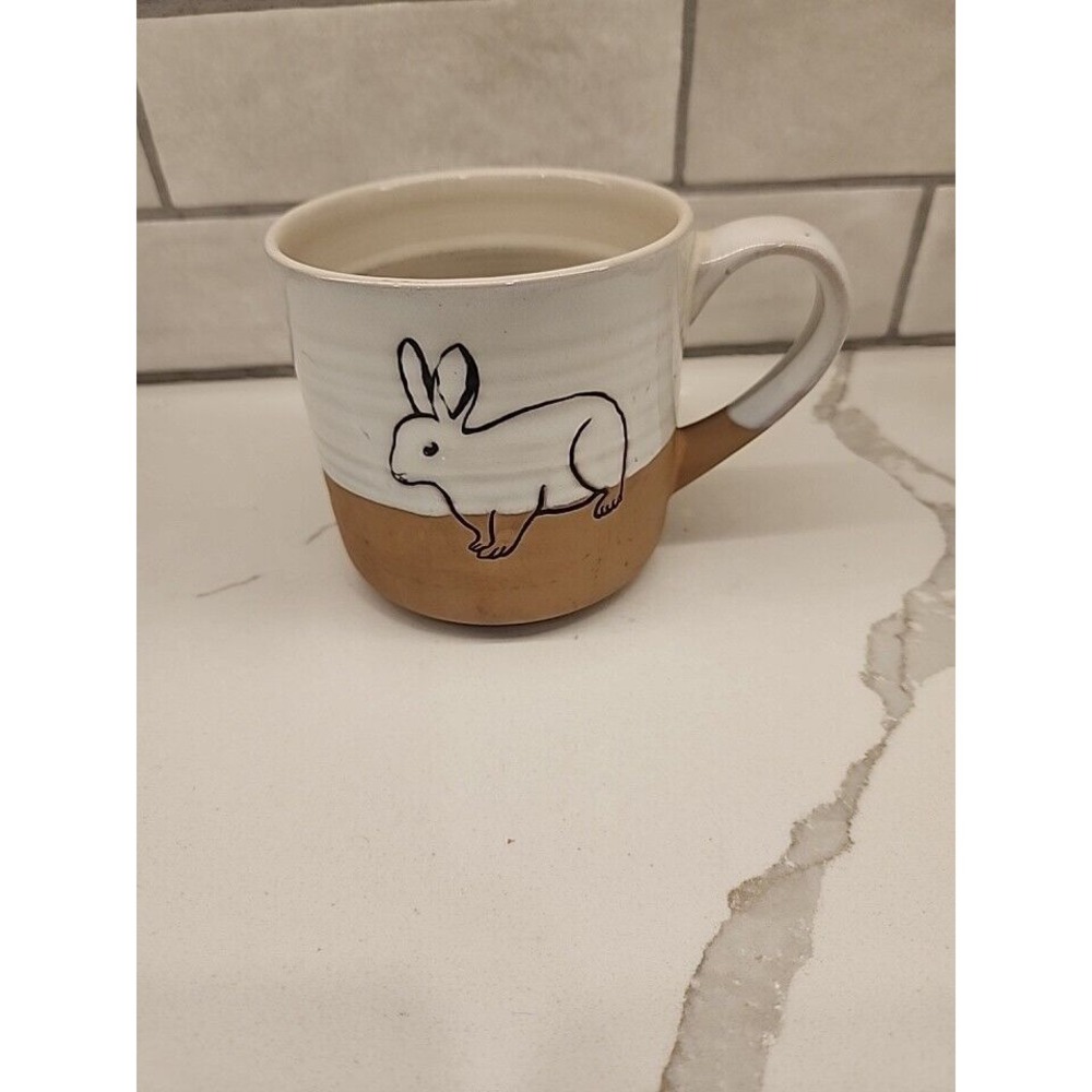 Bunny Rabbit‎ Coffee Tea Mug Primitive Two Tone Pottery Farmhouse I Love It 2018